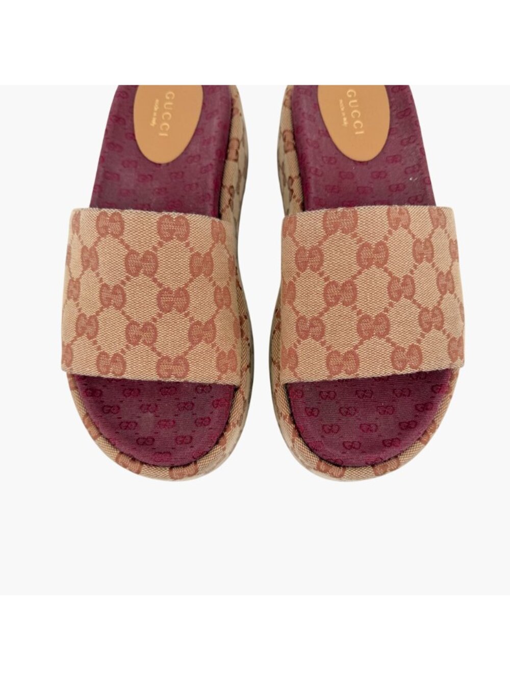 Gucci Angelina Platform Slide Sandals Beige GG Canvas Size 37 US 7 Women's - Picture 4 of 15
